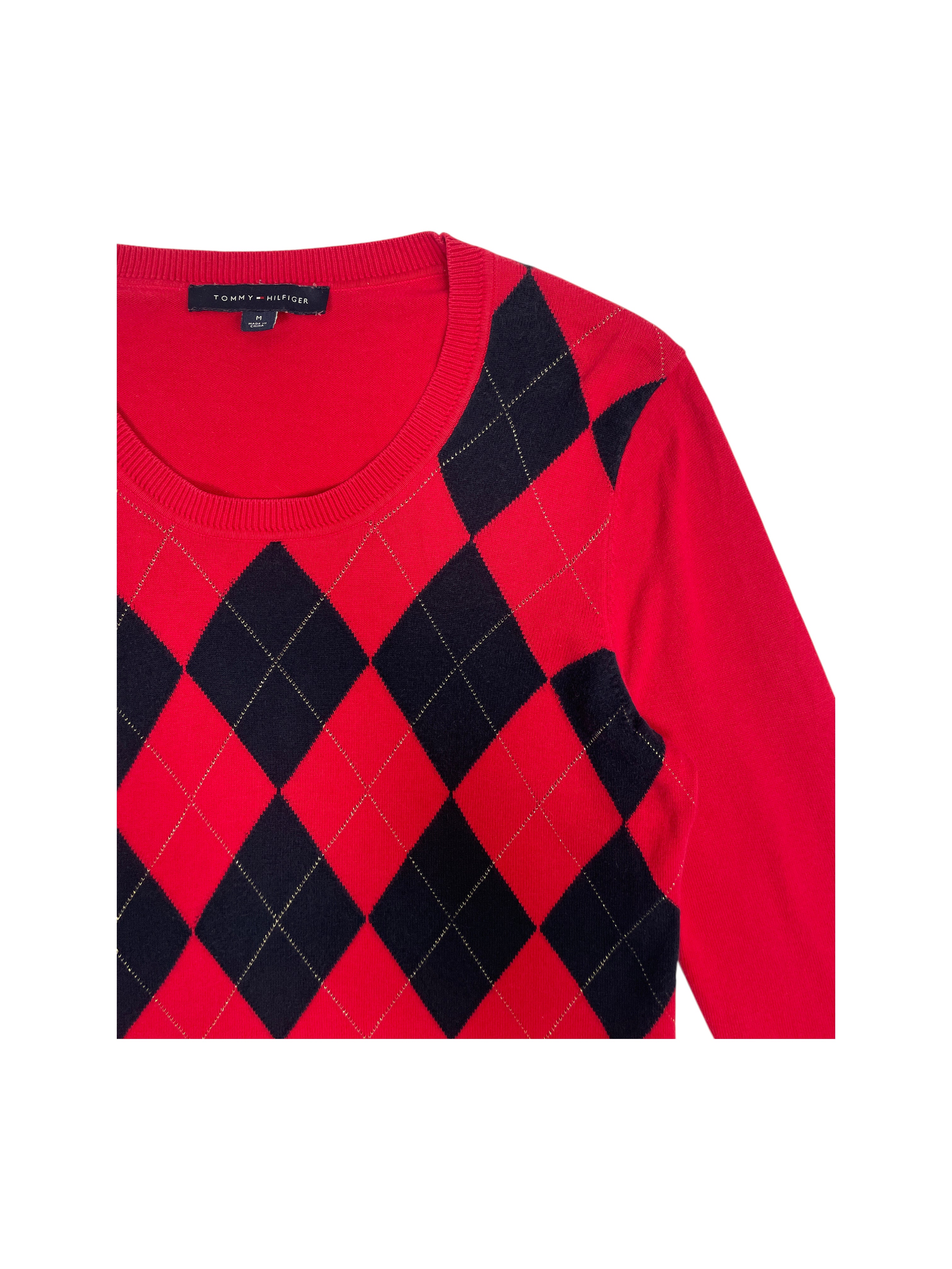 Tommy Hilfiger Argyle Sweater Red Navy Diamond